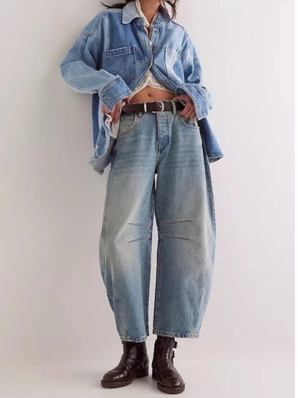 Free People We The Free Good Luck Mid Rise Barrel Leg Jeans 27 Wide Leg Like New